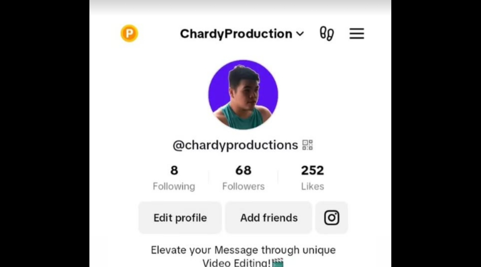 TikTok profile with 68 followers when I started